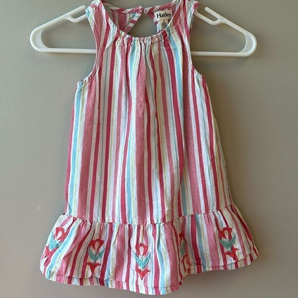 Hatley Other - Hatley girls dress size 5 sleeveless, red and white stripes floral embroidery